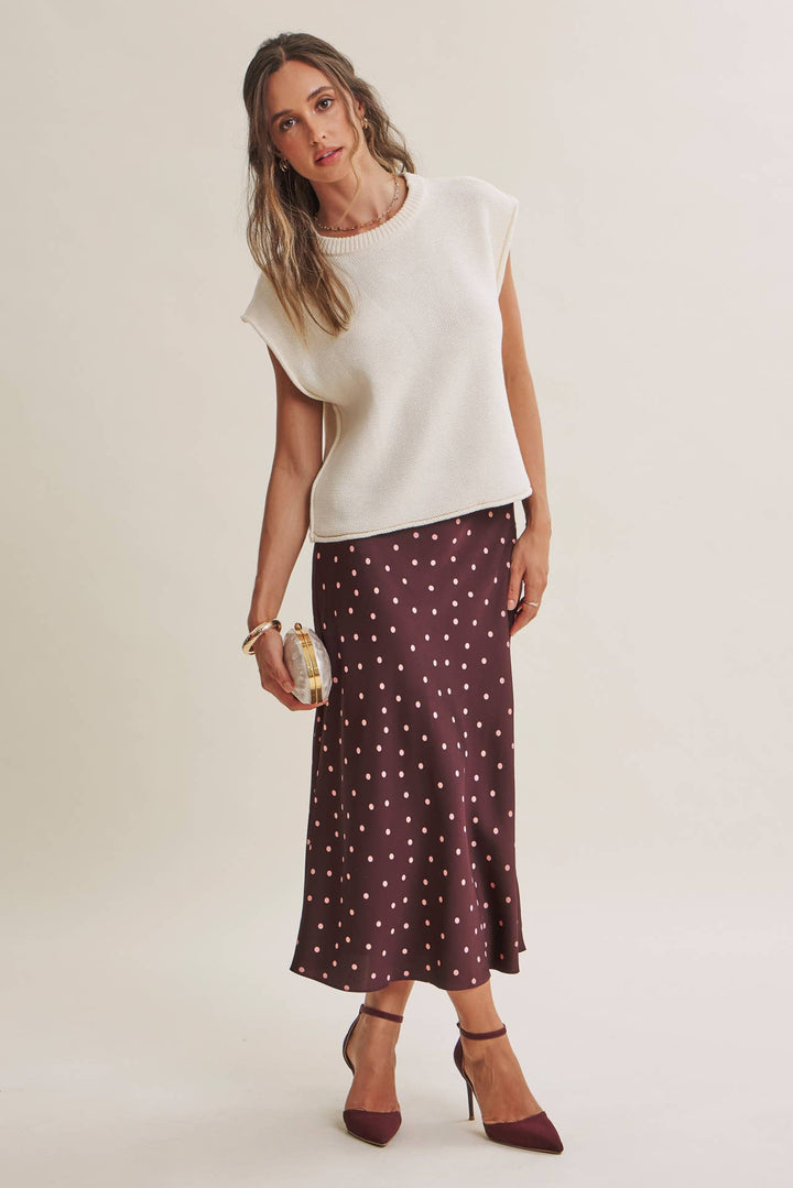 Satin Polka Dot Midi Skirt