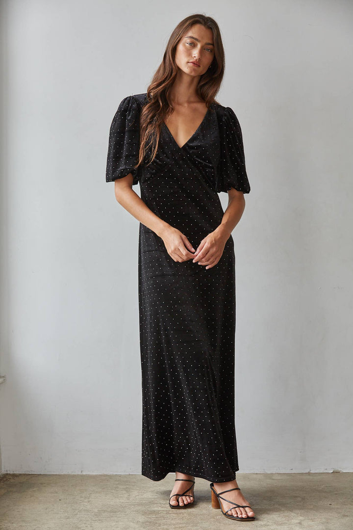 Holiday Plunged V-Neck Midi Dress