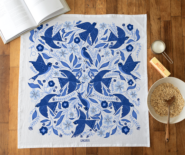 Blue Songbird Tea Towel