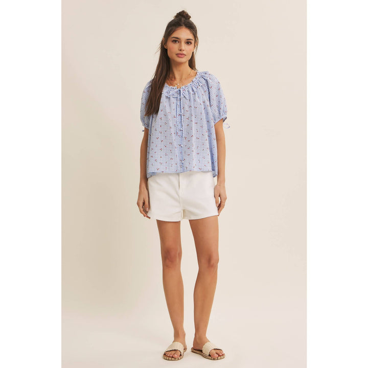 Summer Cherry Gingham Ruffled Blouse