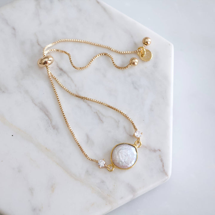 Pearl Coin CZ Adjustable Bracelet