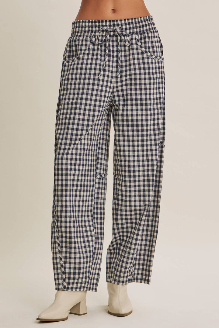 Relaxed Cotton Barrel Leg Pants in Navy