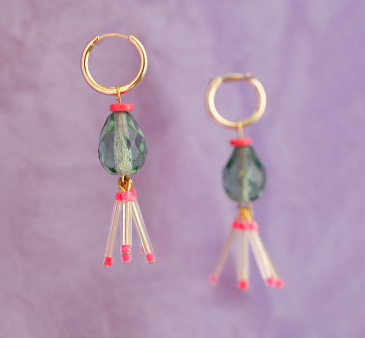 Mirage Hot Pink and Green Fringe Earrings