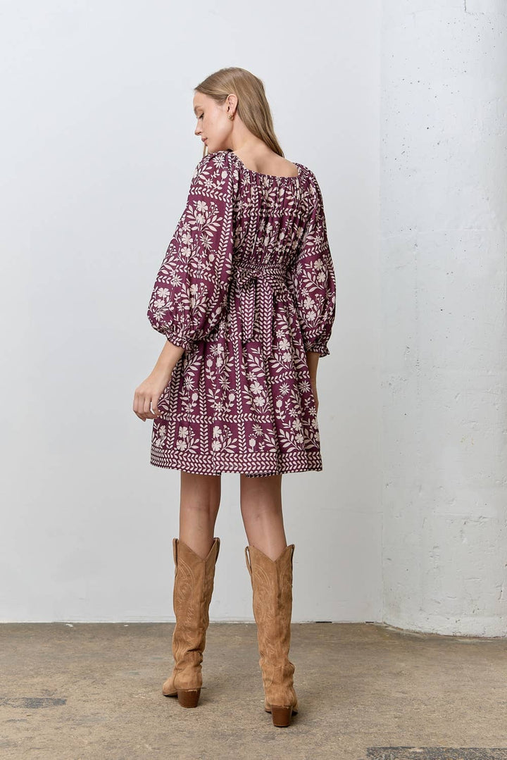 Floral Square Neck Mini Dress