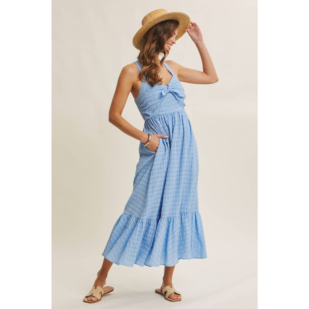 Textured Halter Flare Midi Dress
