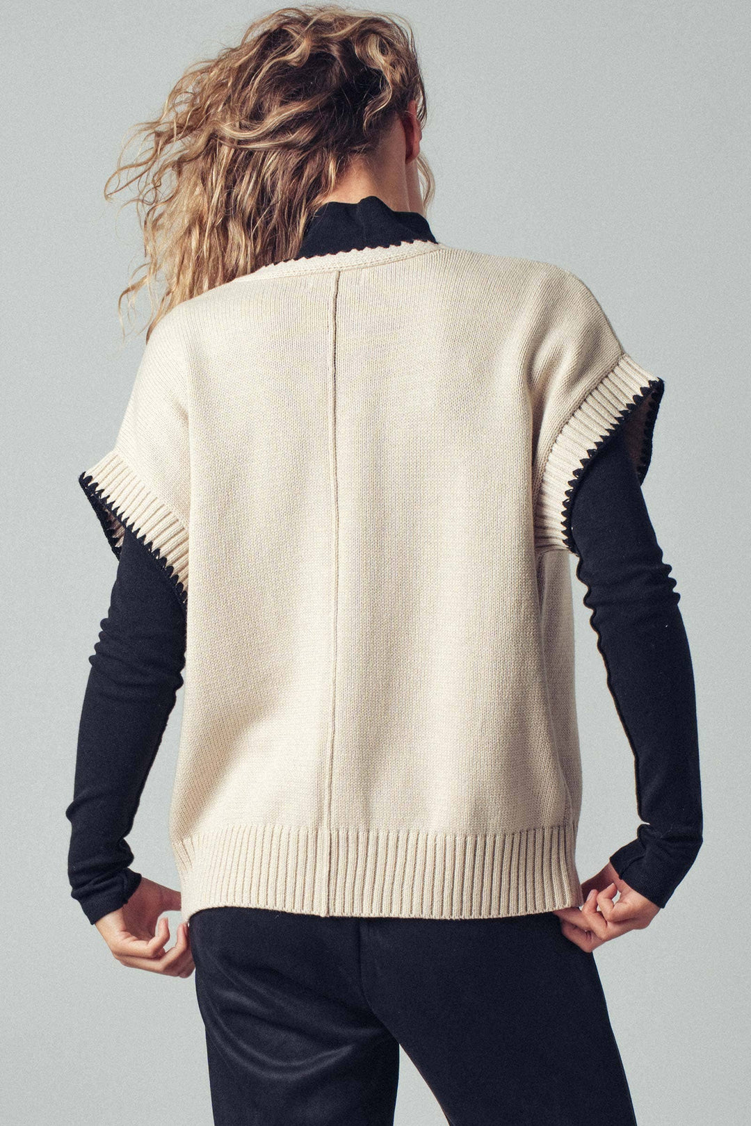 Crochet Trim Tie Front Knit Vest- 2 Colors