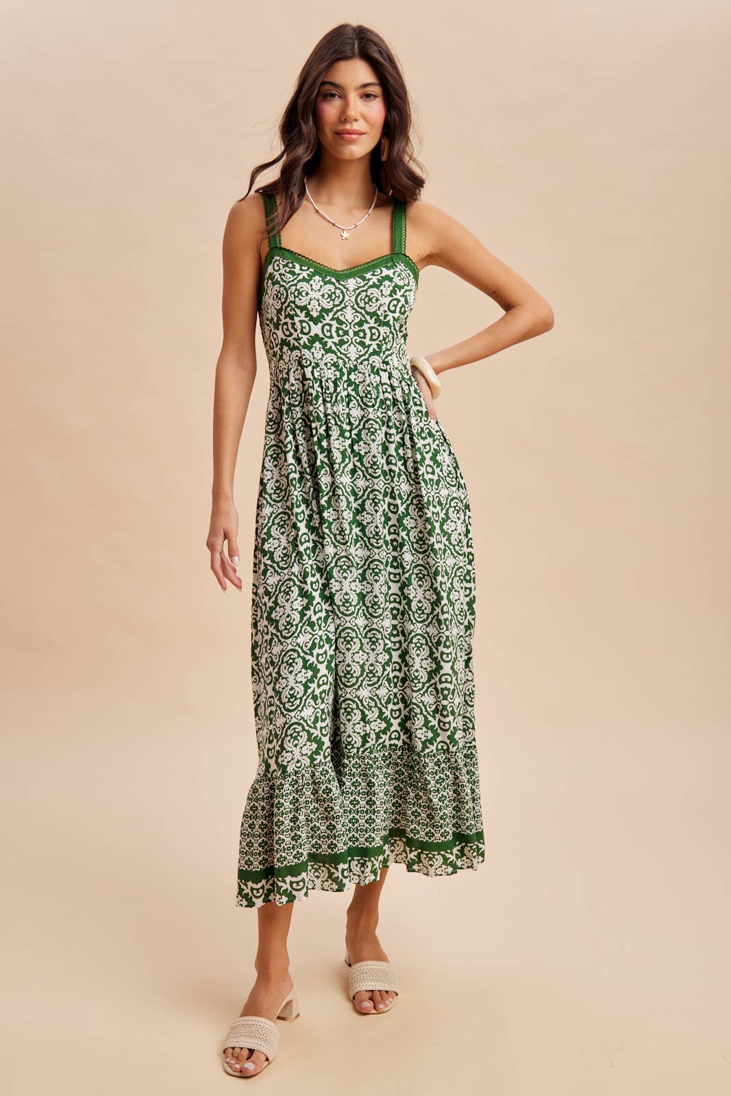 Sleeveless Border Print Maxi in Bali Green