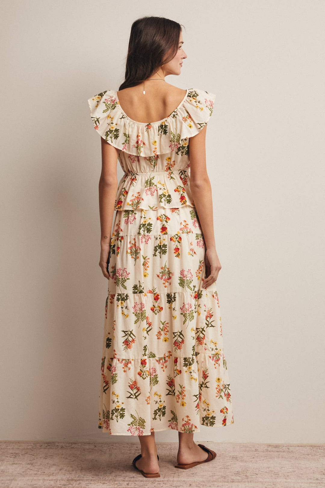Floral Ruffle Neck Cotton Blouse
