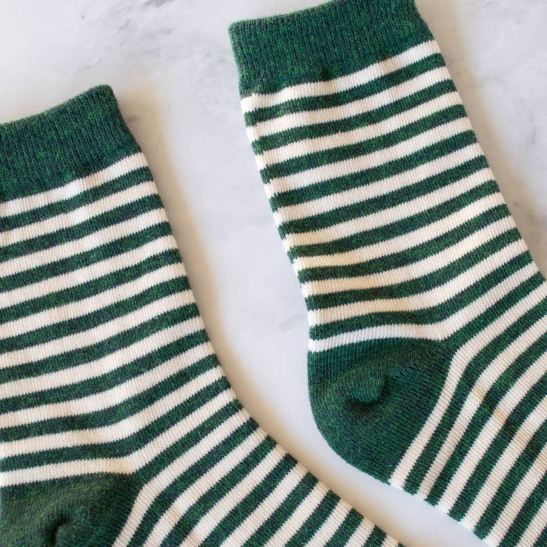 Thin Stripe Casual Socks in Olive Green | Tiepology