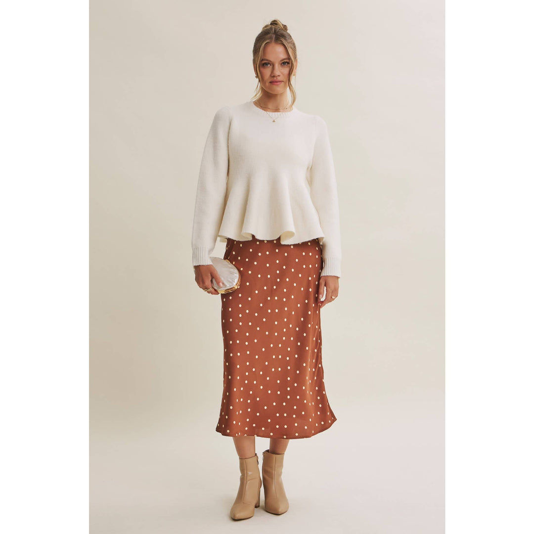 Satin Polka Dot Midi Skirt
