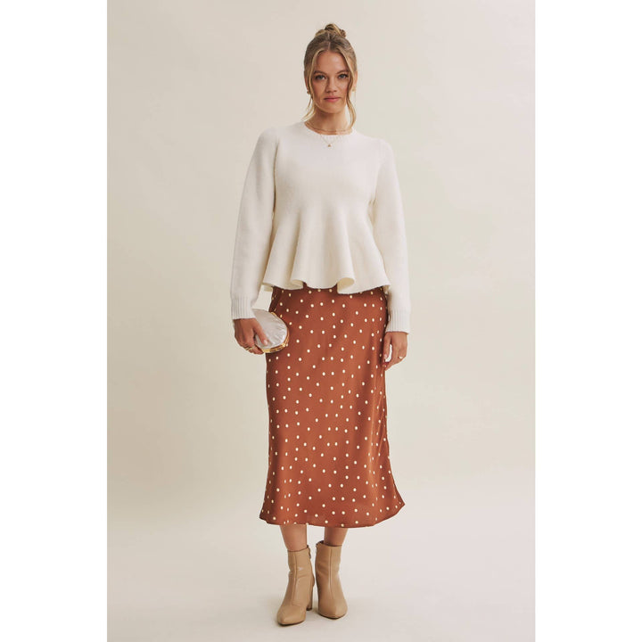 Satin Polka Dot Midi Skirt