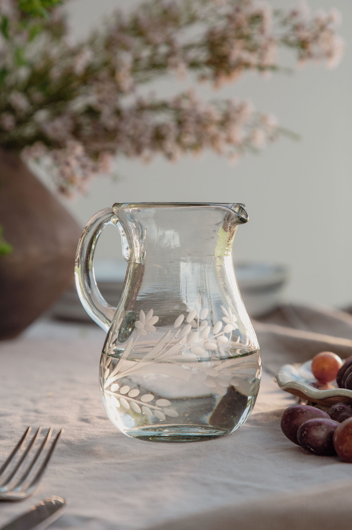 Hand-Etched Blown Petite Pitcher