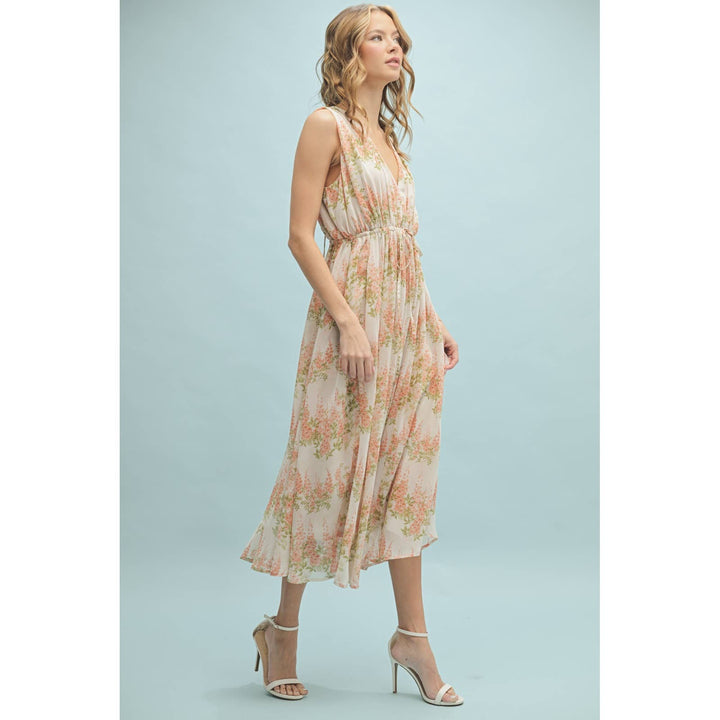 Floral Sleeveless Midi Dress in Off White/Coral