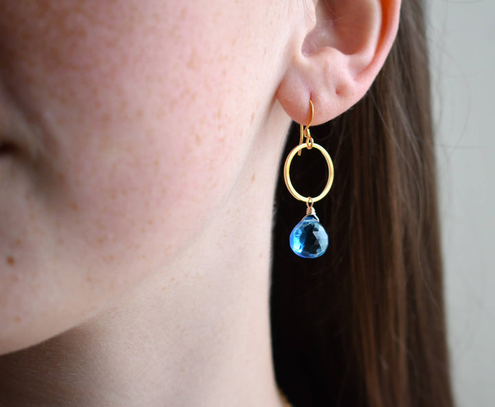 Blue Quartz Gold Circle Earrings