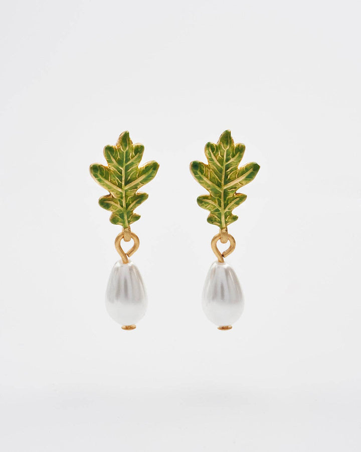 Oak Leaf Pearl Drop Earrings