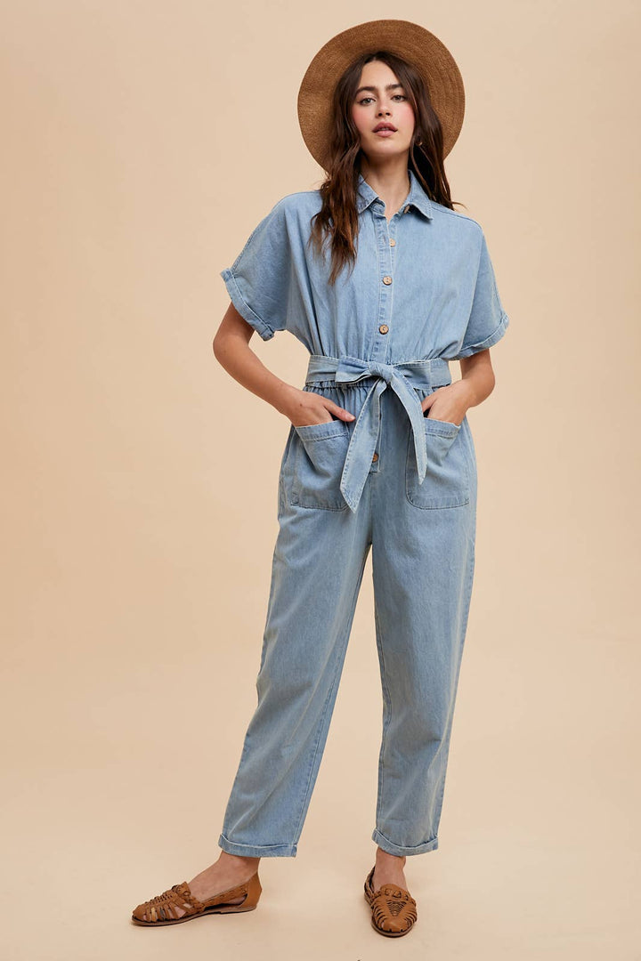 Denim Collar Jumpsuit