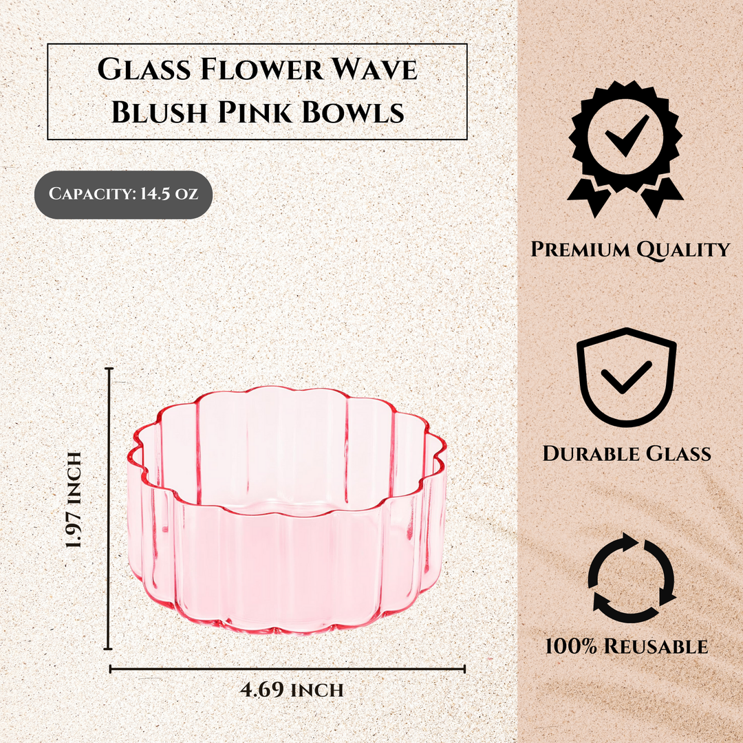 Blush Pink Glass Flower Wave, Single Bowl