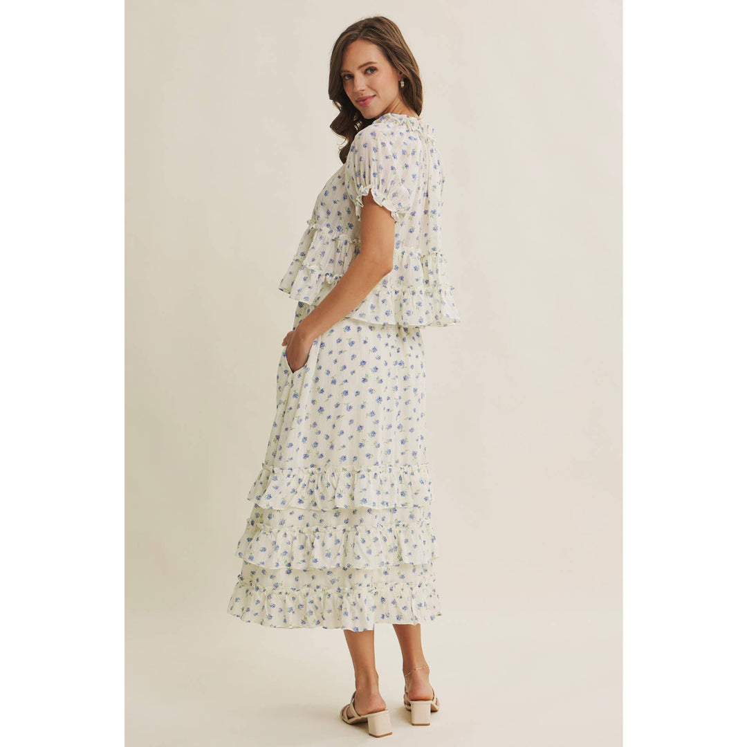 Textured Floral Ruffle Blouse