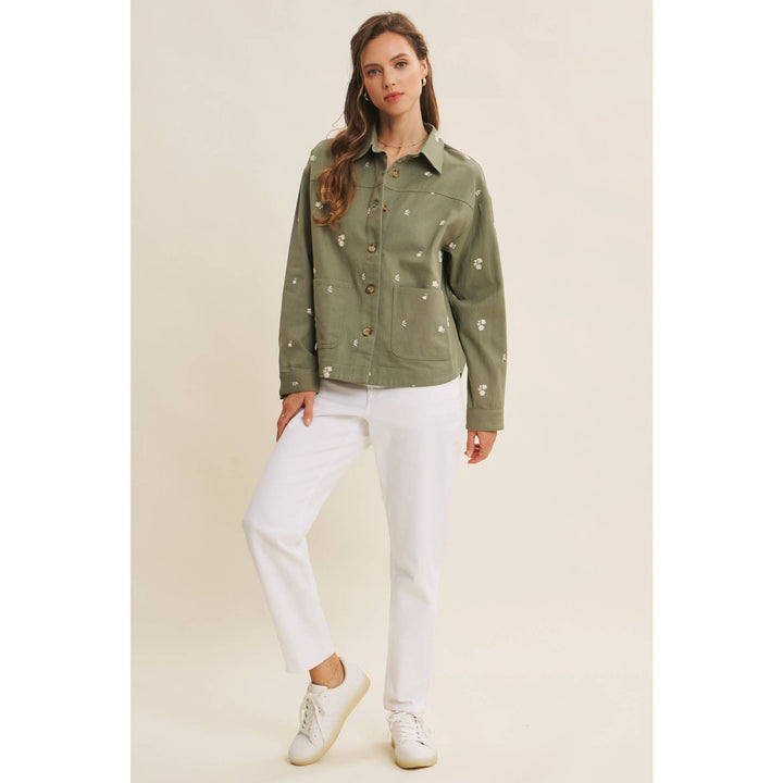 Embroidered Utility Jacket in Olive