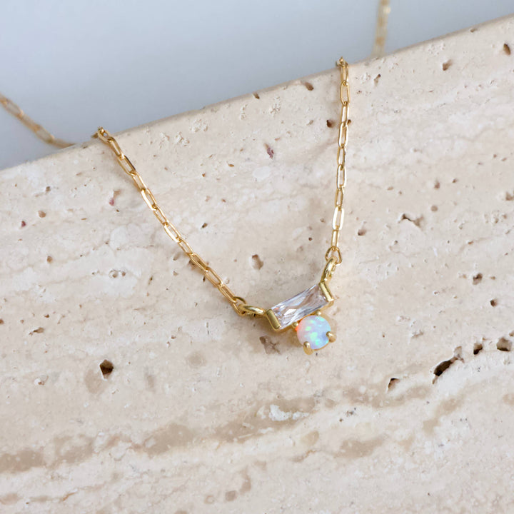 Mini CZ Opal Necklace - Gold Filled 