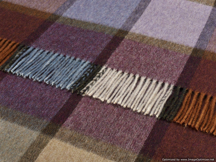 Pateley Check, Merino Lambswool Throw, Made in England: Damson