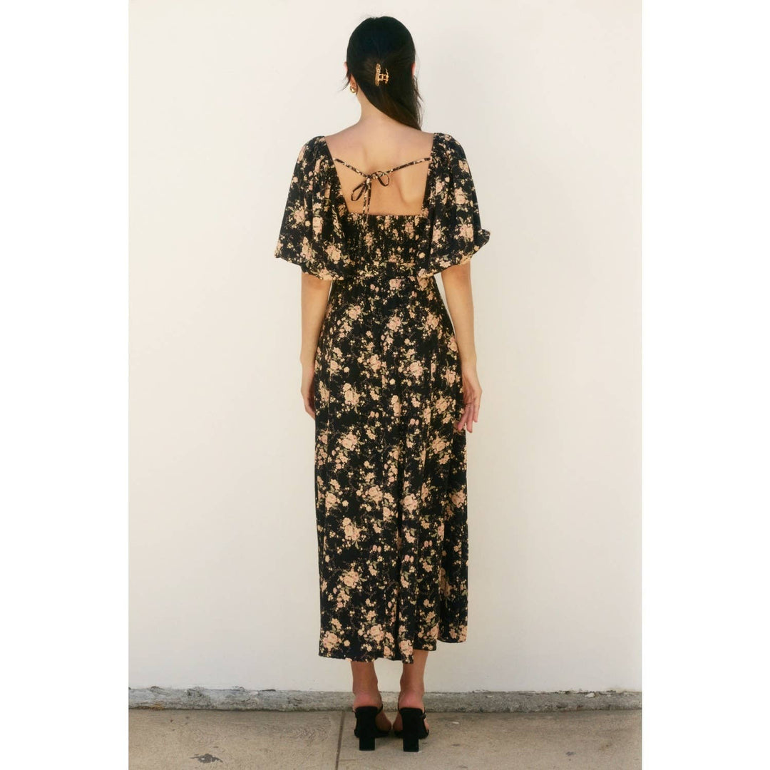 Black Petal Puff Sleeve Dress