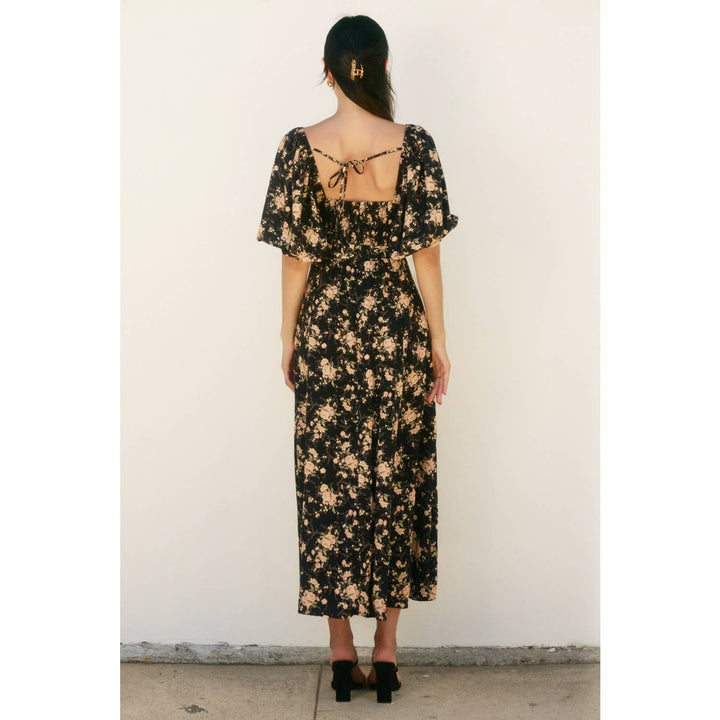 Black Petal Puff Sleeve Dress