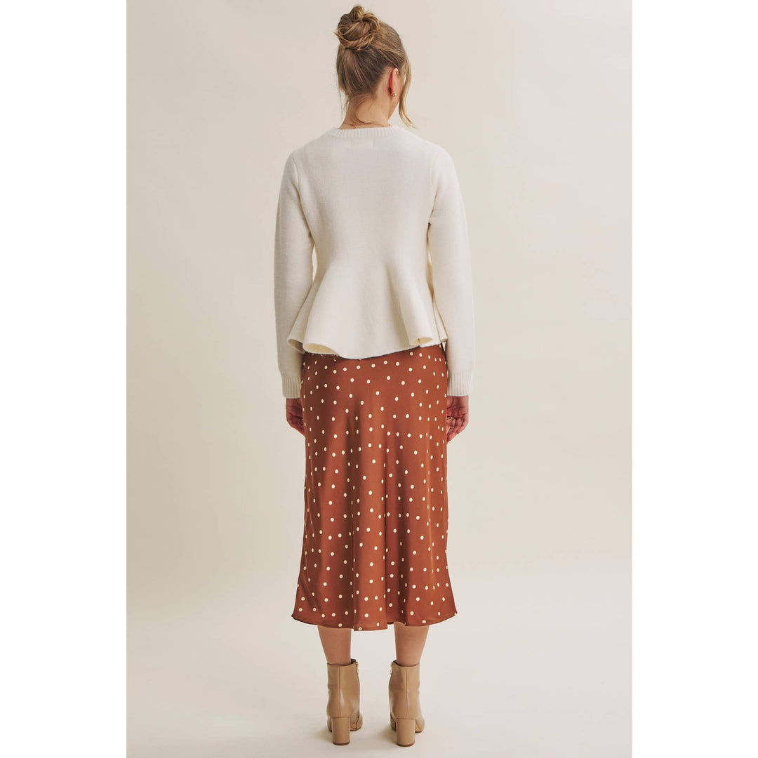 Satin Polka Dot Midi Skirt