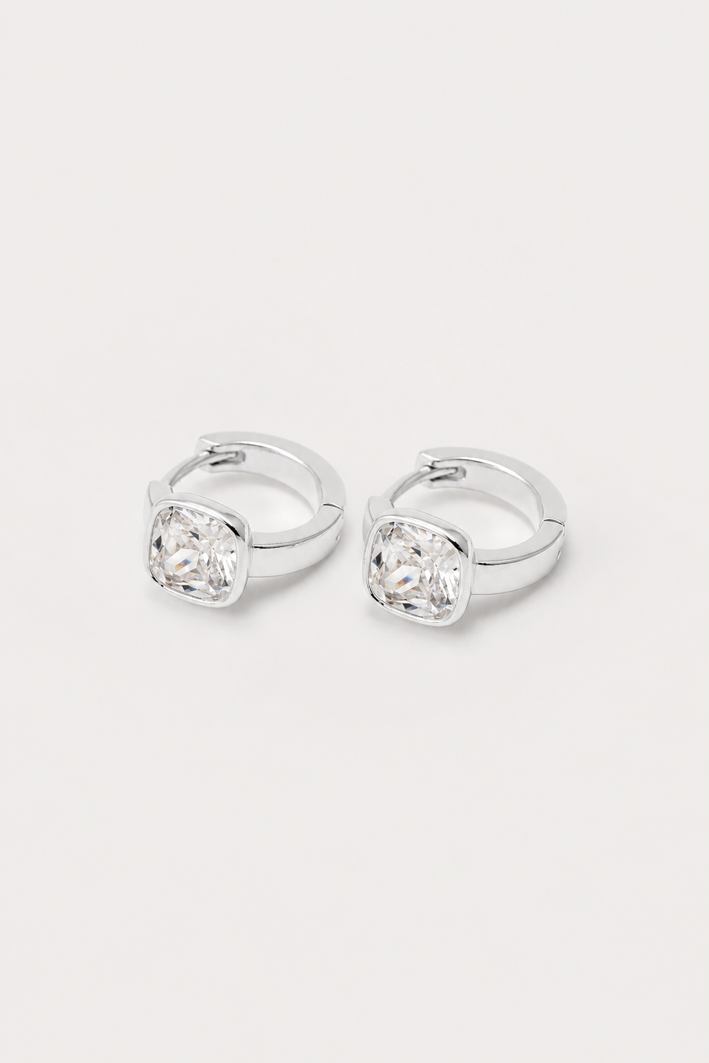 Selena Square Bezel Huggies in Silver