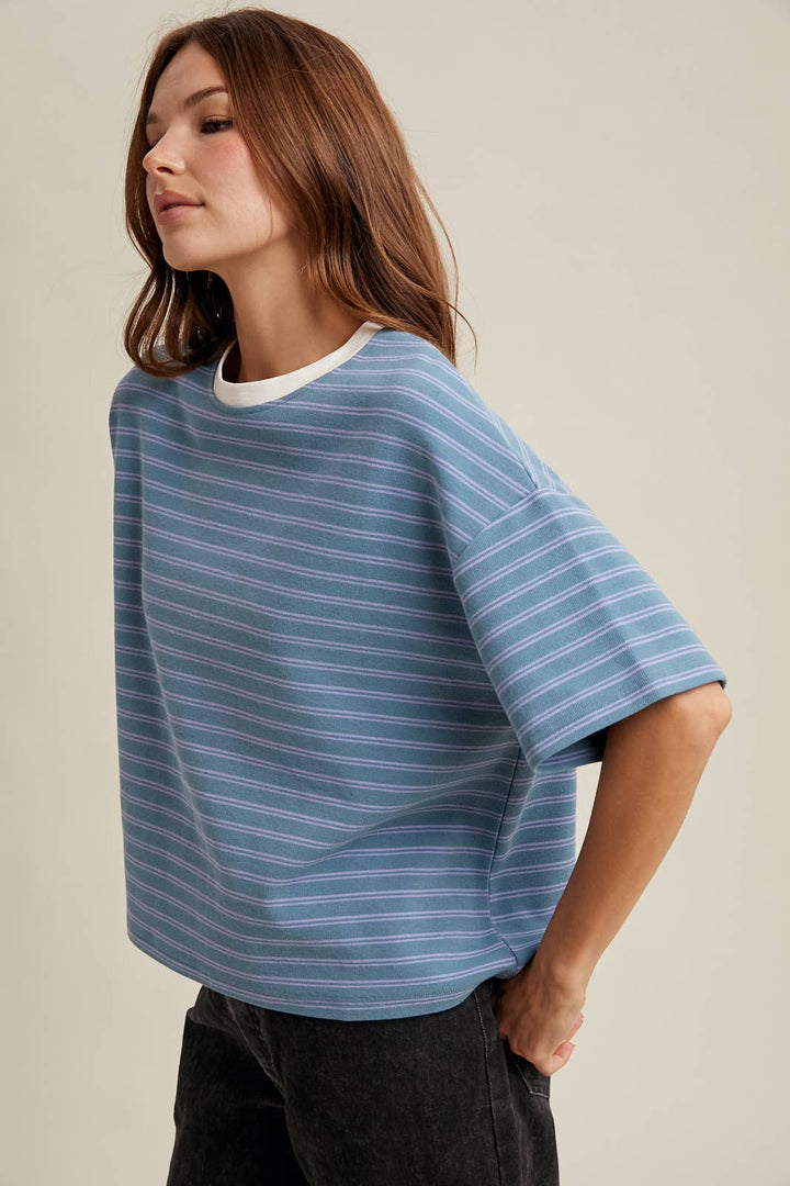 Contrast Striped Relaxed Crop Tee