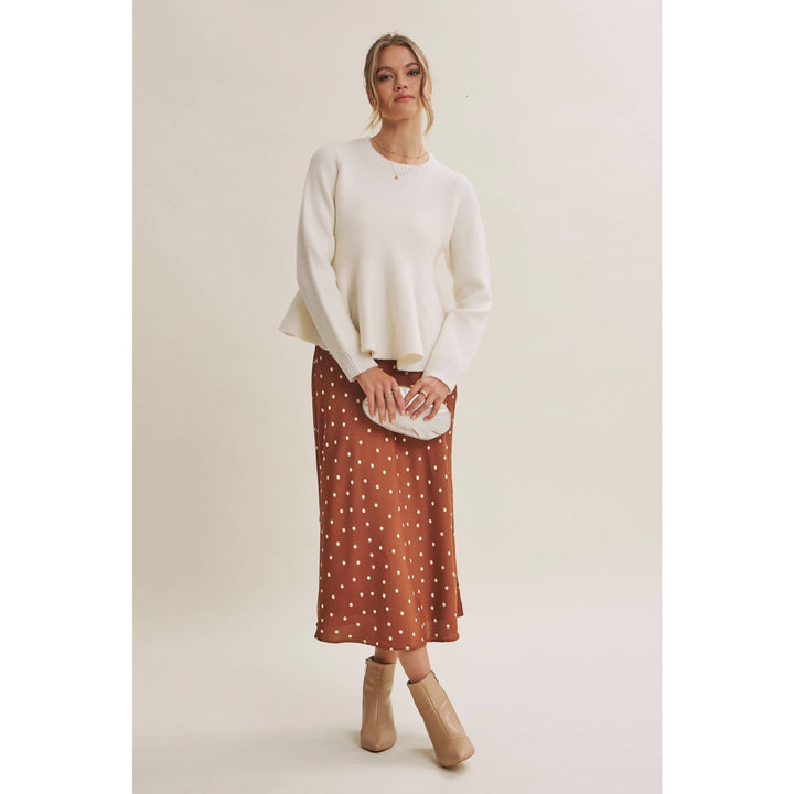 Satin Polka Dot Midi Skirt