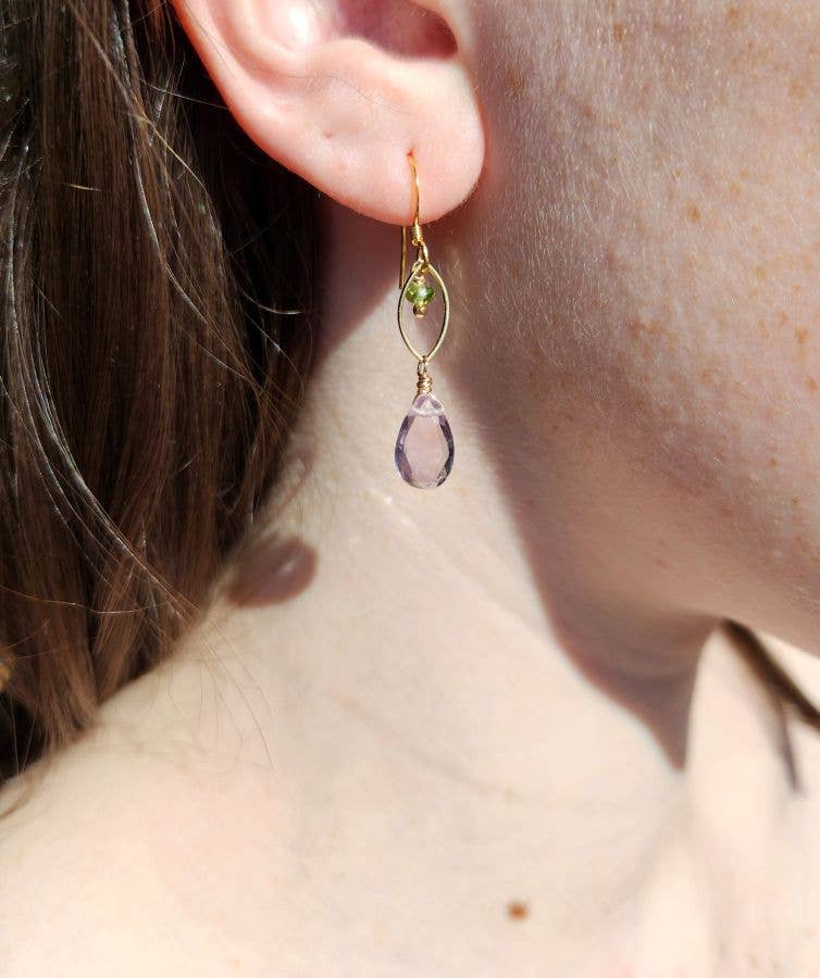 Light Amethyst and Peridot Dainty Marquis Earrings