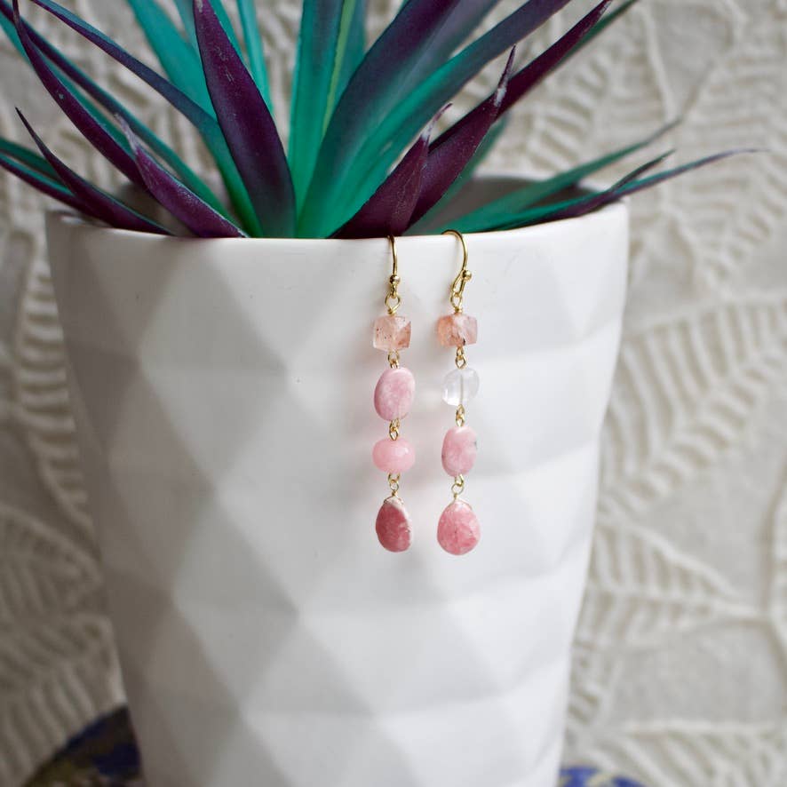 Semi-Precious Mismatched Earrings in Carnelain/Pink