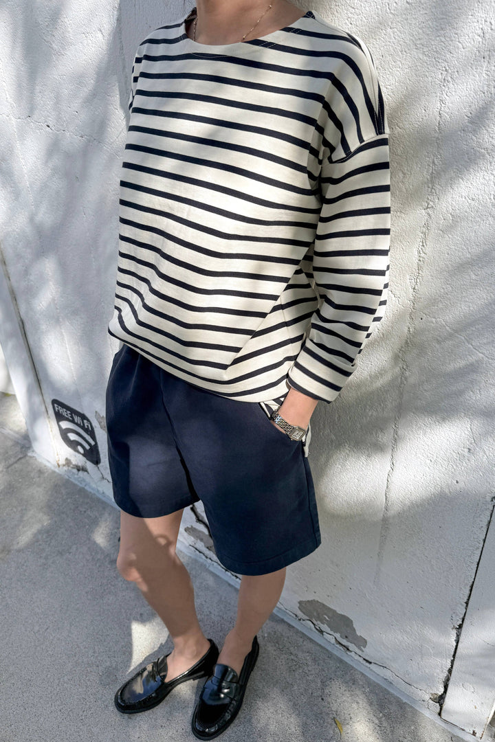 Marseille Top, Blue Stripe On Cream