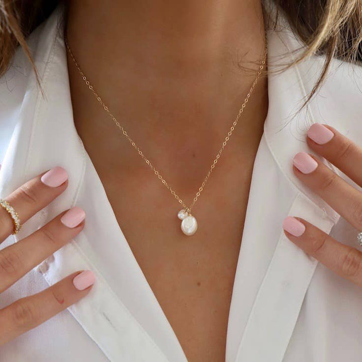 Double Pearl Drop Necklace in Silver