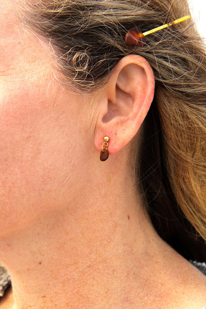 Gold Sea Glass Stud Earrings