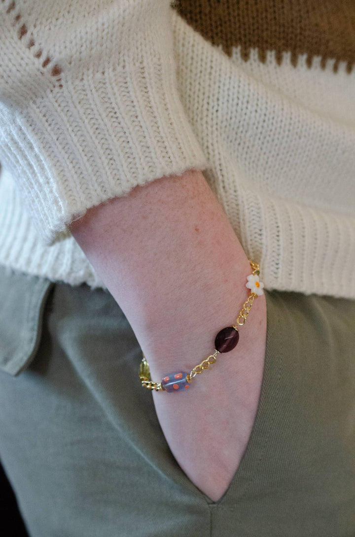 Gold Chain Flower Charm Bracelet