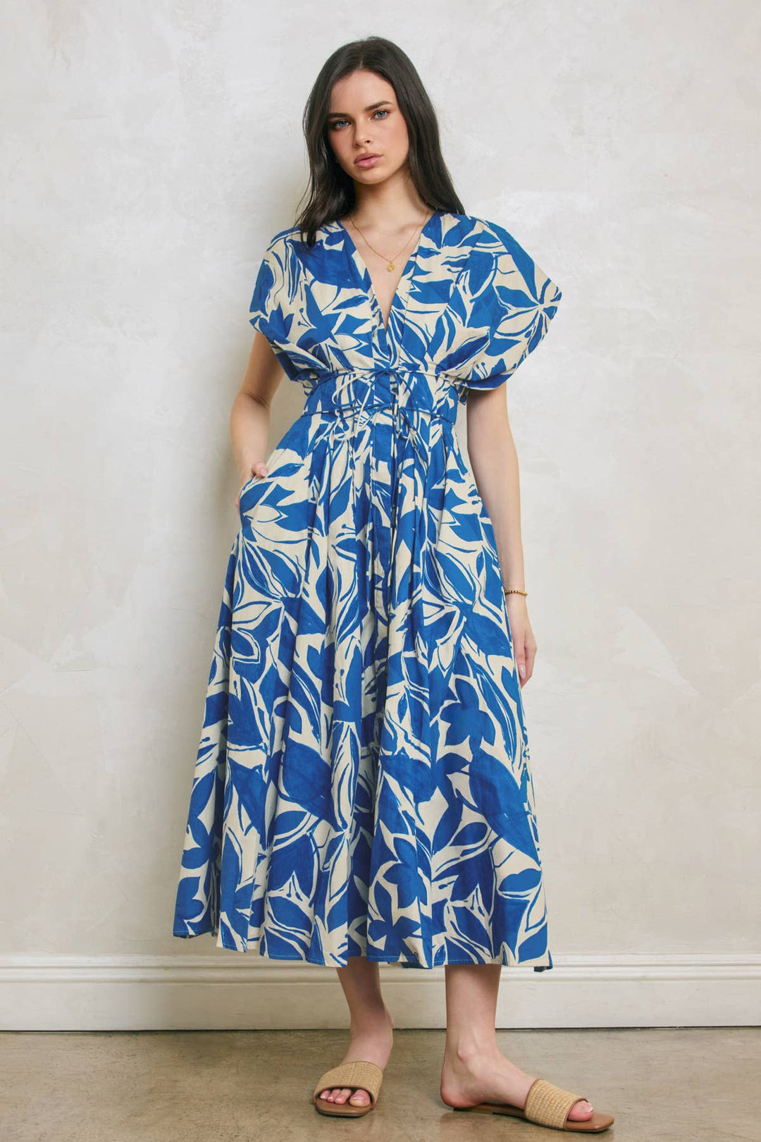 Mykonos Pleated Cinch Waist Midi Dress