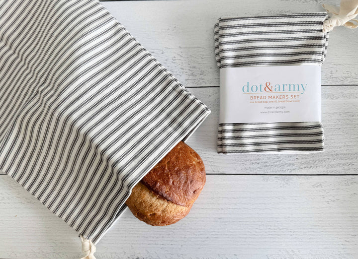 Grey Stripes Bread Bags, Set of Two