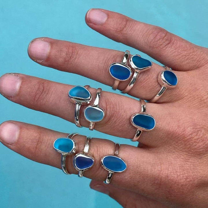 Blue Sea Glass Ring (Gold or Silver)