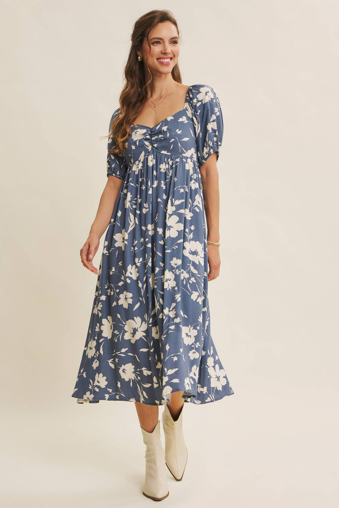 Flowy Sweetheart Neck Midi Dress With Pockets