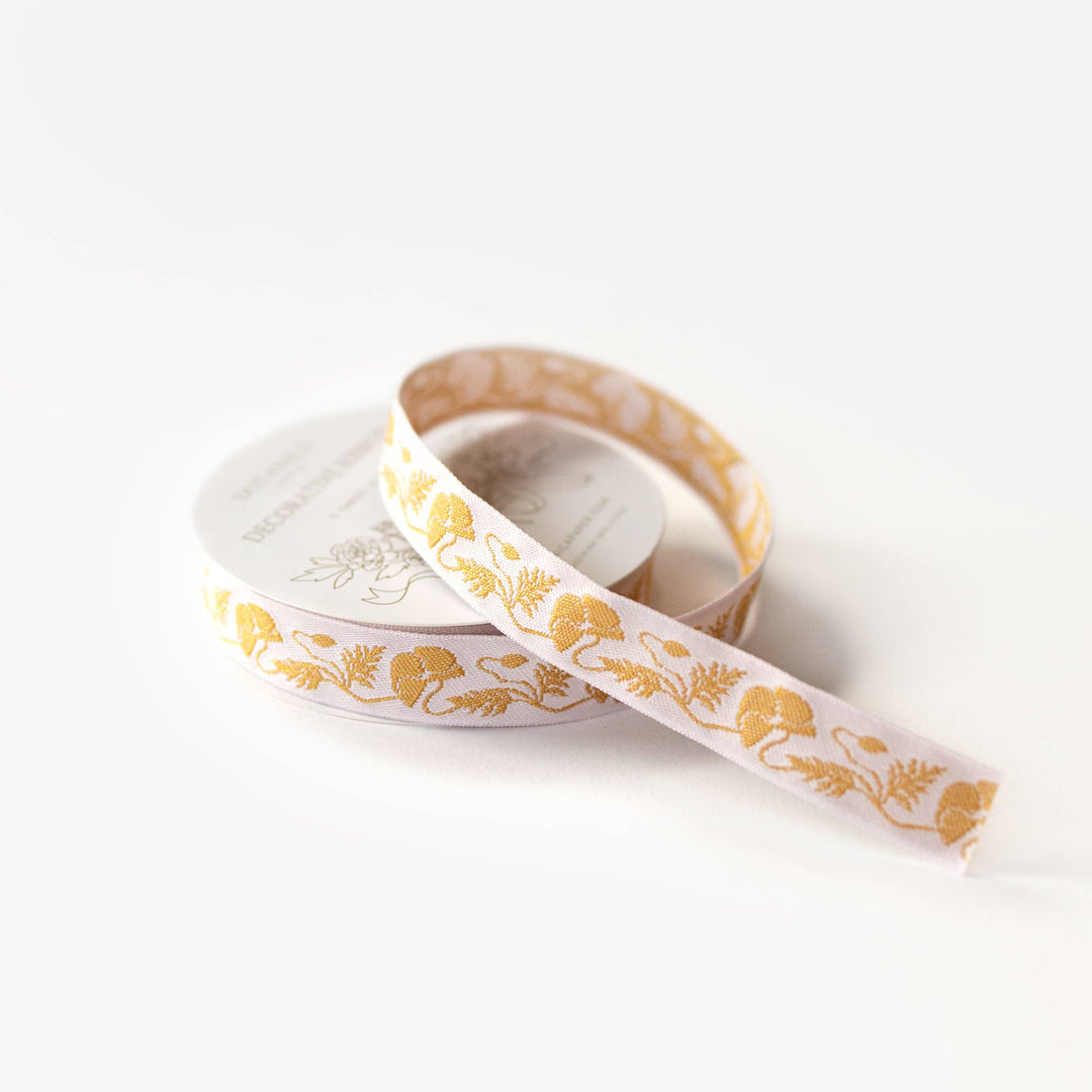 Gold Poppy Embroidered Ribbon