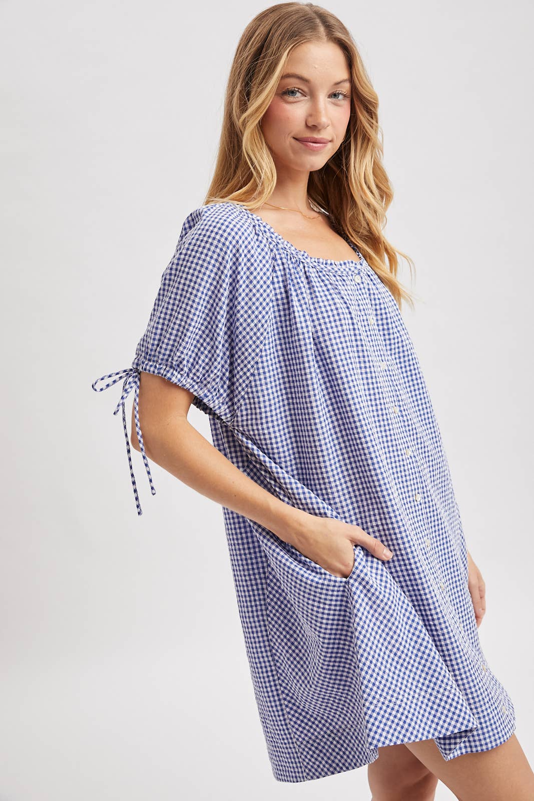 Gingham Button-Up Mini Dress