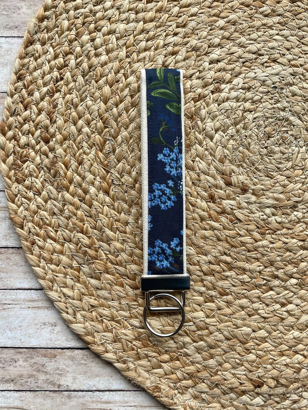 Navy Hydrangea Keychain Wristlet
