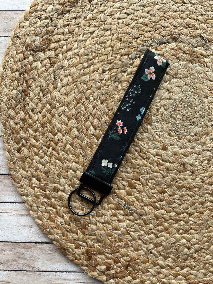 Black Floral Keychain Wristlet