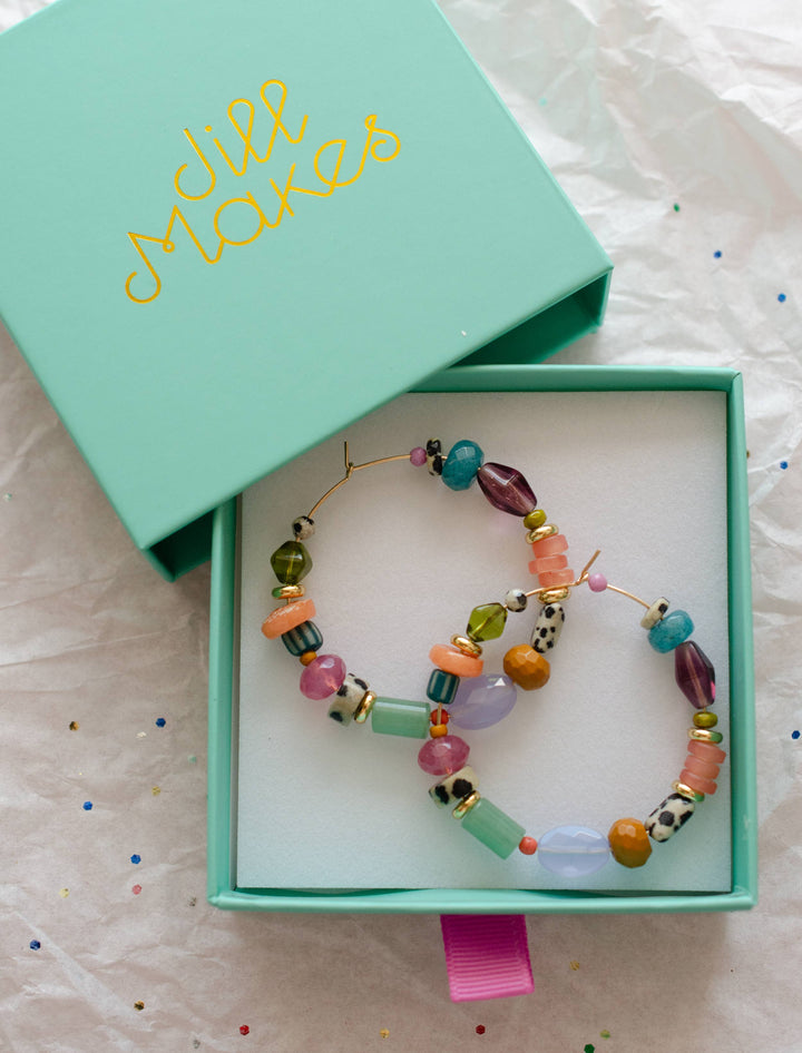 Colorful and Bright Beaded Hoops