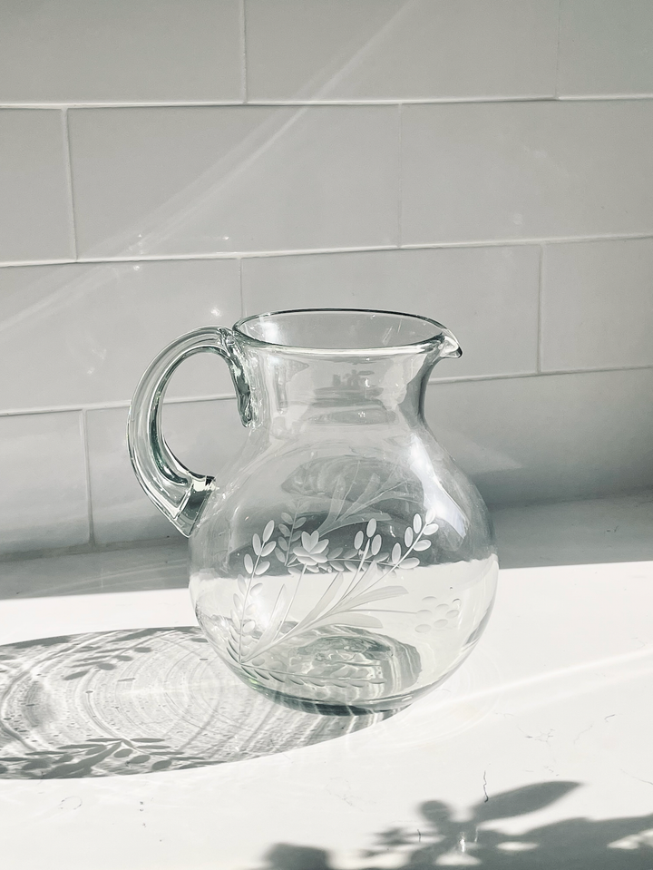 Hand-Etched Blown Large Pitcher