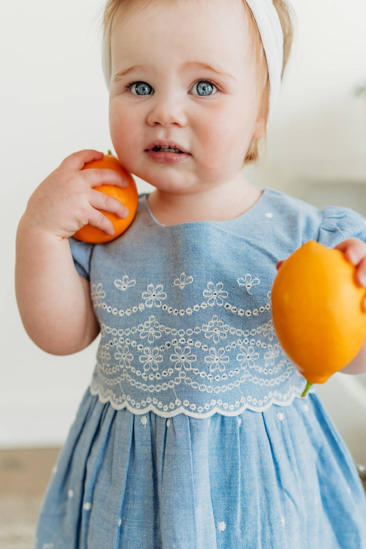 Isla Chambray Baby Dress + Bloomer (Organic Cotton)