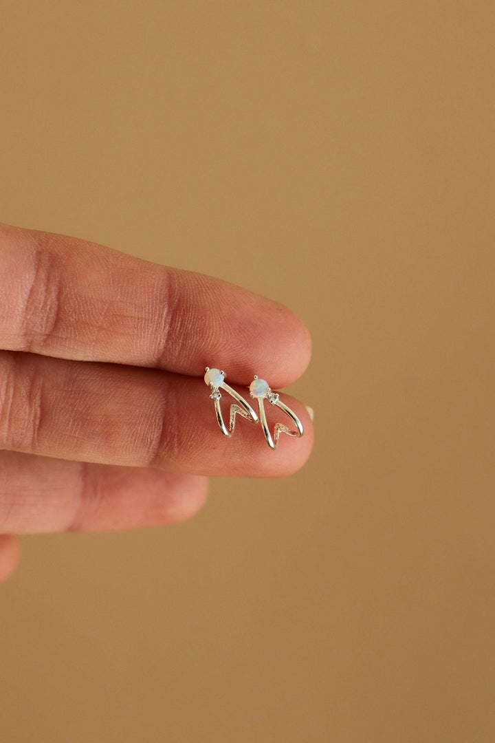 Cyrus Opal Stud Hoops in Silver