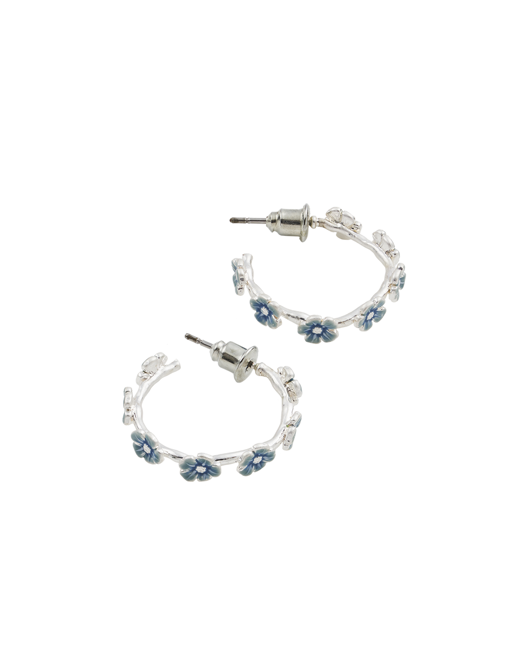 Forget Me Not Silver Stud Hoop Earrings